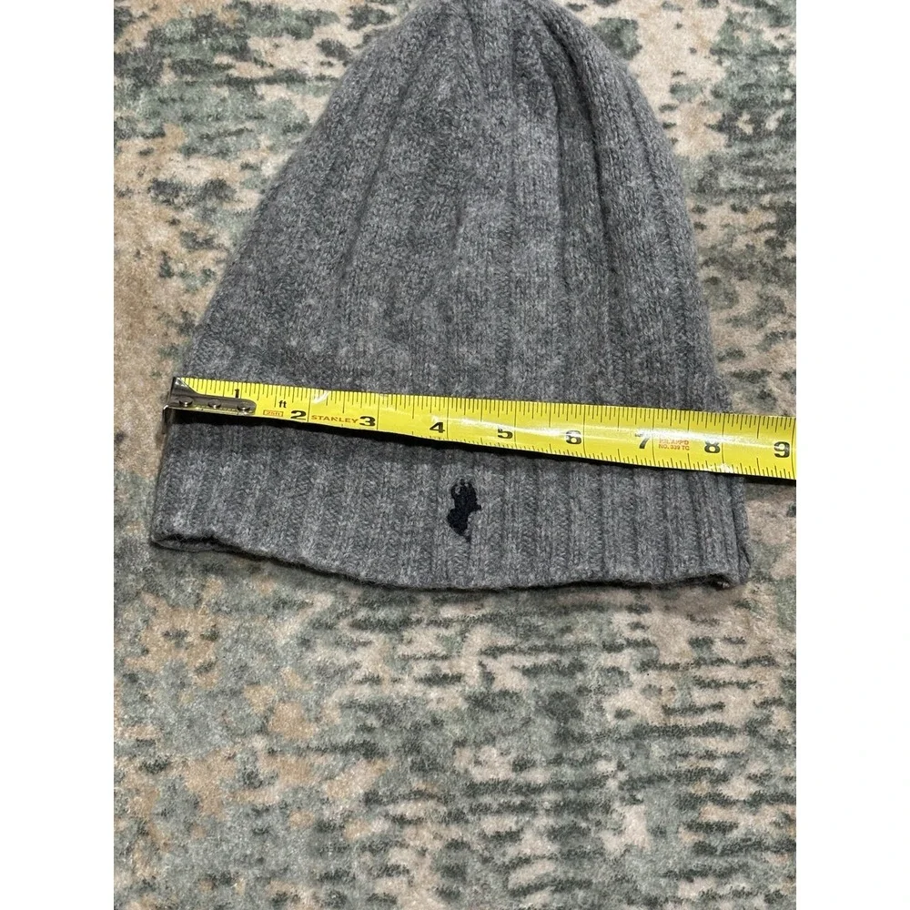 Lot of 2 Polo Ralph Lauren Ribbed Knit Beanies - Black & Gray Lambswool Blend
